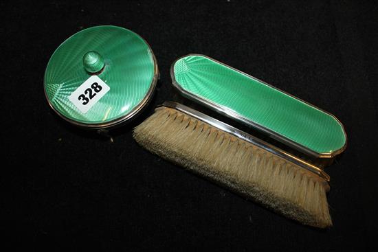 Silver enamel brush set/powder pot